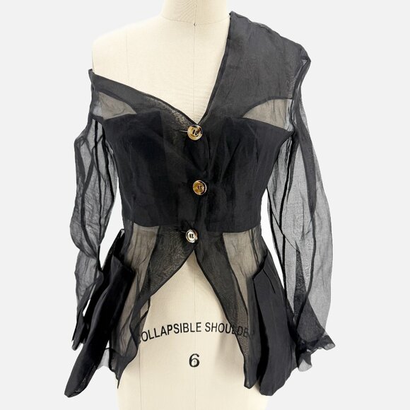 A.W.A.K.E. MODE Off-The-Shoulder Sheer Blouse Top Black - Picture 1 of 11